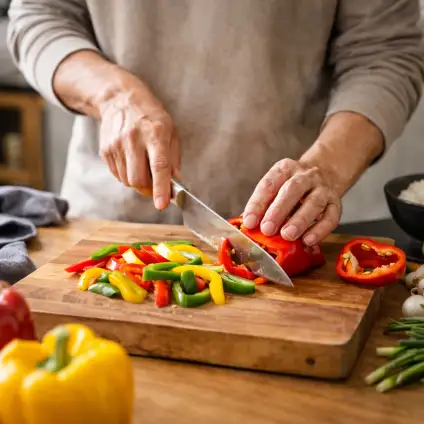 男人切彩椒